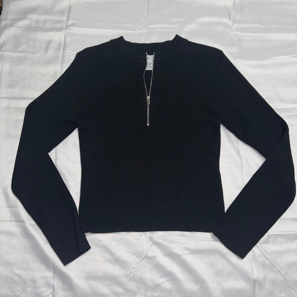 Rue21 Black Ribbed Half Zip Sweater Top Women’s Large Y2K Fitted